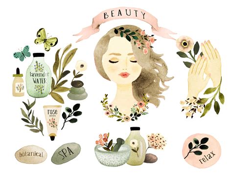 Spa clipart, make up clipart, beauty clipart, lipstick clipart, woman clipart, watercolor 