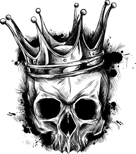 illustration of black and white skull in crown with beard isolated on white background digital