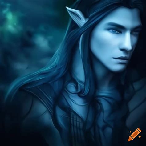 Beautiful Male Elf With Off Black Hair Sapphire Blue Eyes And Light