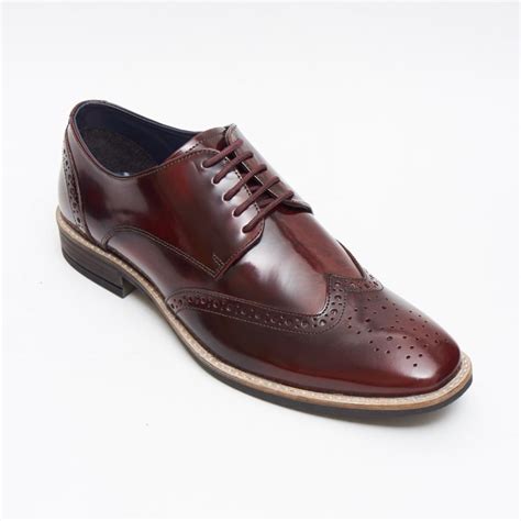 Lucini Formal Men Burgundy Brogues Leather Formal Lace Up Shoes Wedding