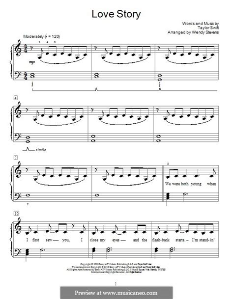 Love Story By T Swift Sheet Music On Musicaneo