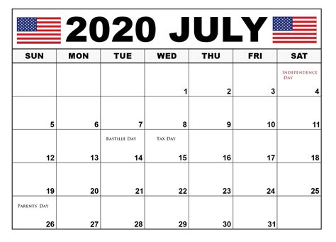 July 2020 Usa Holidays Calendar Holiday Calendar Usa Holidays Usa