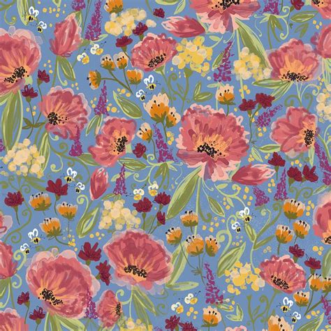 Bespoke Floral Folk Art Fabric Custom Colors And Licensing Available