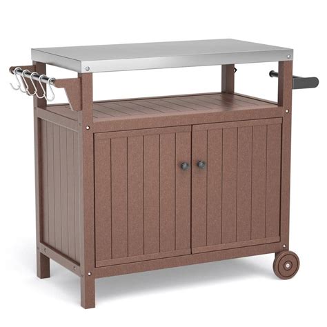 Cesicia 42 In Brown Outdoor Grilling Cart With Stainless Steel