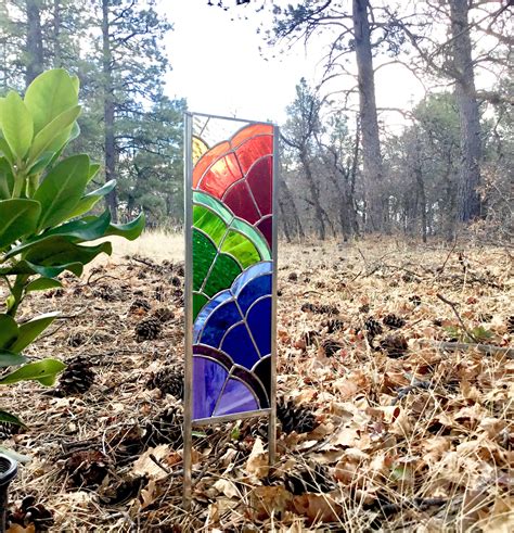Rainbow Stained Glass Garden Stake 2 Sizes Available Stained Glass Art Glass Garden Glass