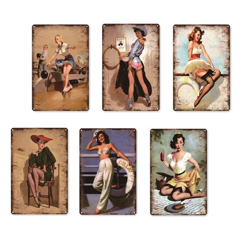 Pin Up Girls Metal Signs Vintage Plaque Tin Metal Sign Wall Fun Decoration For Home Kitchen Bar