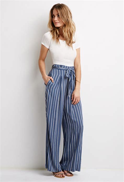 Pants Blue Stripes Tie Up High Waisted Palazzo Pants Stripped