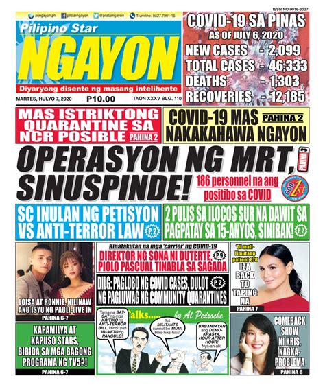 Pilipino Star Ngayon July 07 2020 Newspaper Get Your Digital