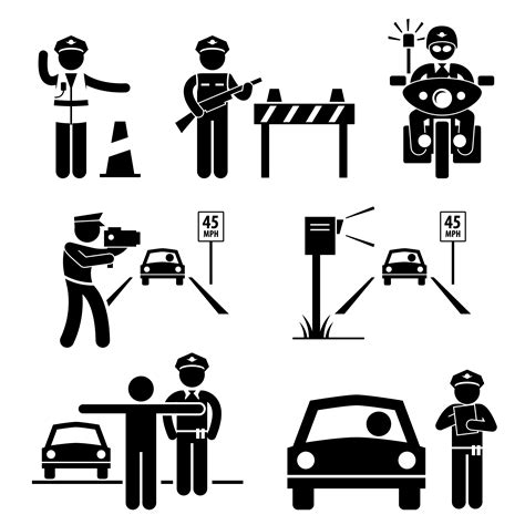 Police Officer Traffic On Duty Stick Figure Pictogram Icon 349034