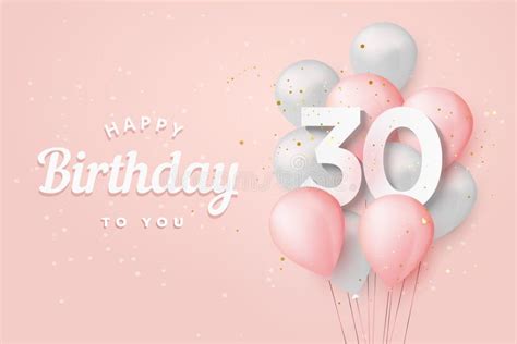 Happy 30th Birthday Pink Foil Balloon Greeting Background Stock Vector