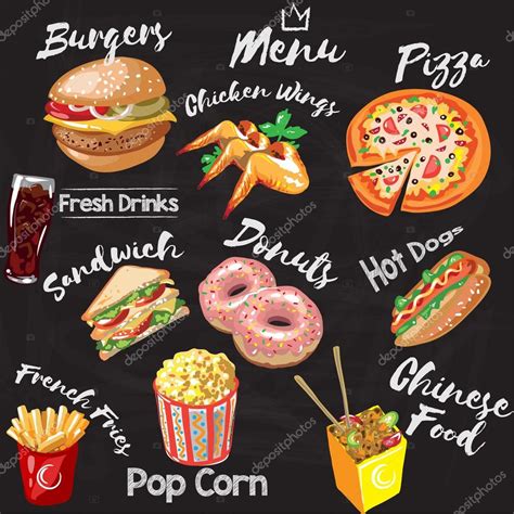 Chalkboard Fastfood Restaurant Menu Hamburger French Fries Hotdog