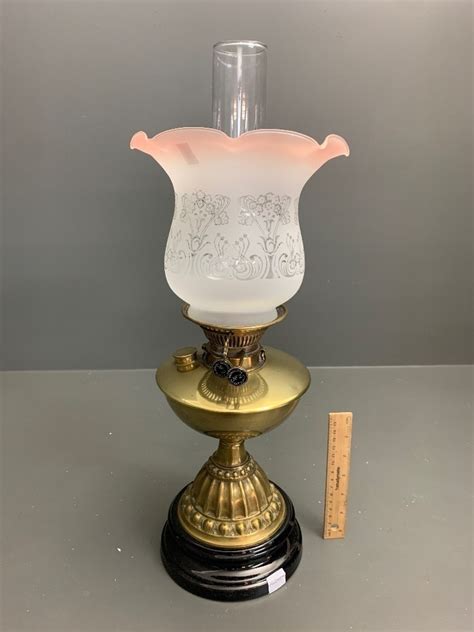Antique Victorian Ceramic Based Kero Lamp With Brass Font