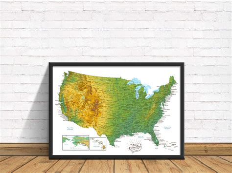 United States Push Pin Map With Pins Topographic Modern Map Art