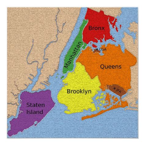 New York City Map Boroughs Labels Glossy Poster Zazzle New York