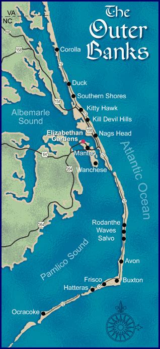 North Carolina Outer Banks Islands Map Map Of Counties Around London