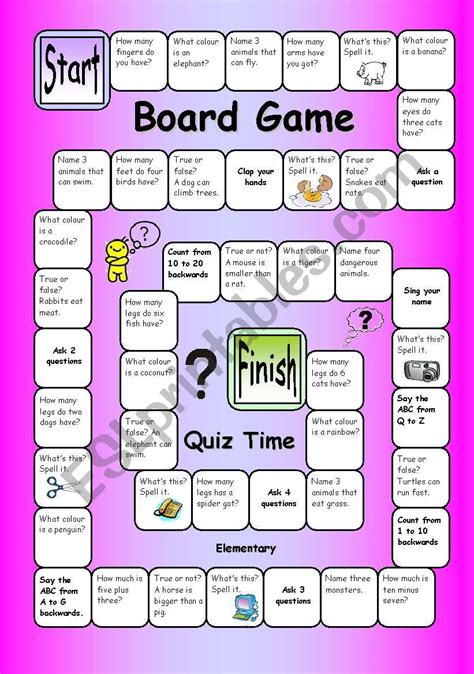 Board Game Quiz Time Easy Esl Worksheet By Philipr