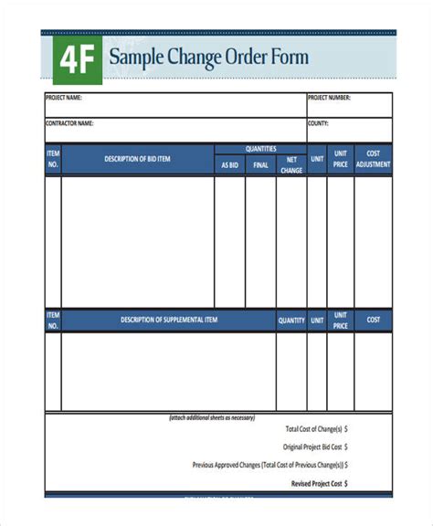 change order forms   word  format