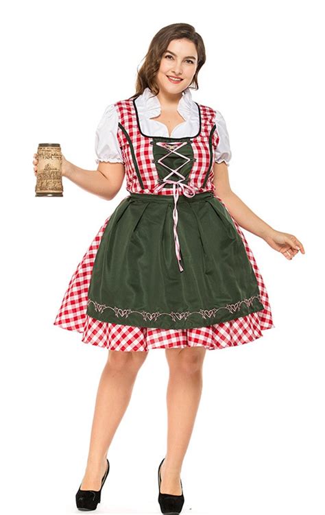 womens plus size red plaid dress oktoberfest fraulein costume