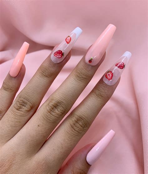 Cute Strawberry Press On Nails Gel Acrylic Stilettocoffin Etsy