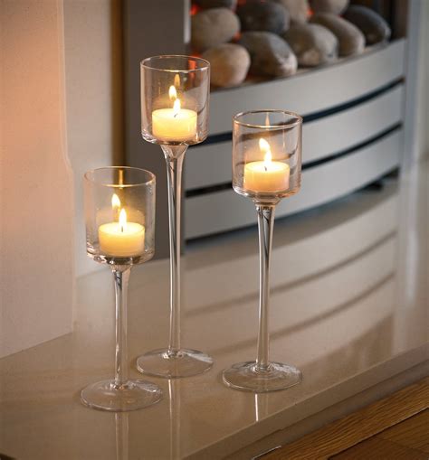 Set Of 3 Tea Light Glass Candle Holders Auraglow Led Lighting