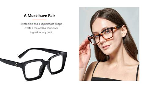 Yueluqu Classic Square Eyewear Non Prescription Thick Glasses Frame For Women Men Beige Tea