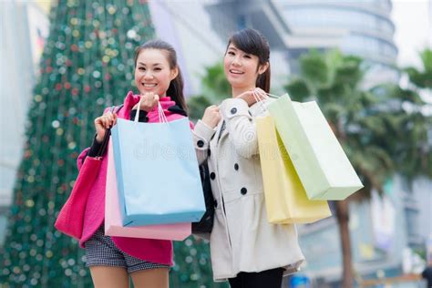 Happy Chinese Women Go Shopping Stock Image Image Of Outdoor Adult
