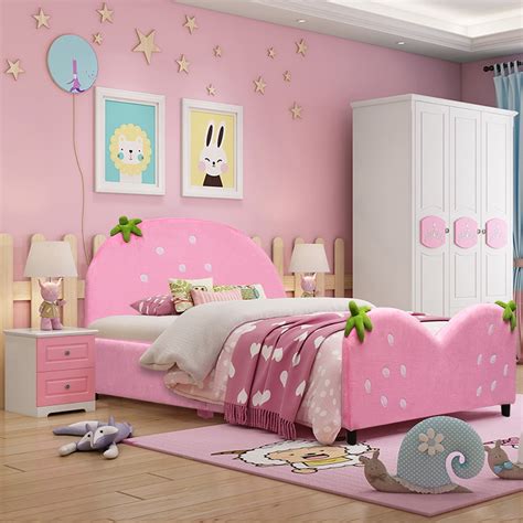 Costway Kids Children Upholstered Platform Toddler Bed Bedroom