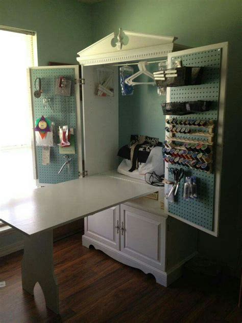 French armoire turned sewing cabinet storage projects. DIY Craft Table and Storage! | Sewing rooms, Sewing ...