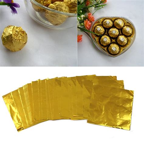 200pcs Gold Aluminum Foil Square Candy Package Wrapper Chocolate Sweets Confectionary Foil Paper
