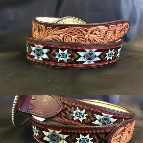 Custom Tooled And Beaded Inlay Western Leather Belts Etsy