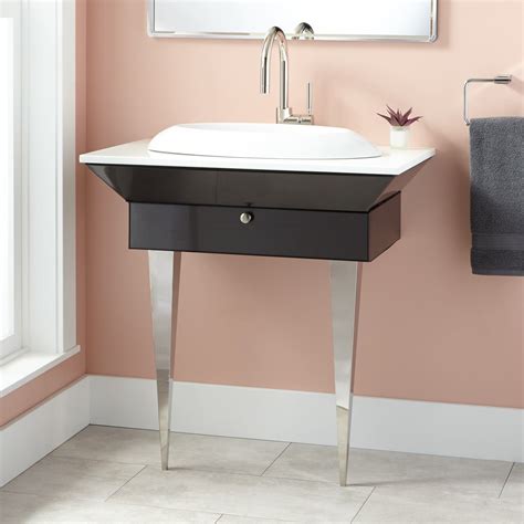 Today i'll be showing you how i built this wall mounted bathroom vanity. 32" Kristine Stainless Steel Wall-Mount Vanity - Black ...
