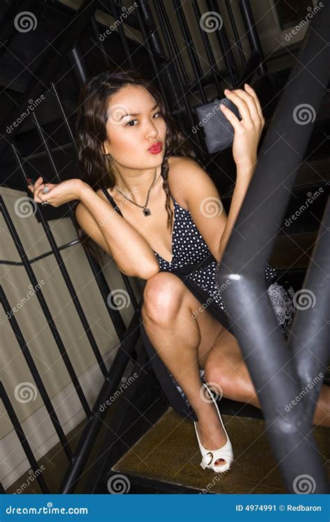 Model Posing On Staircase Stock Image Image