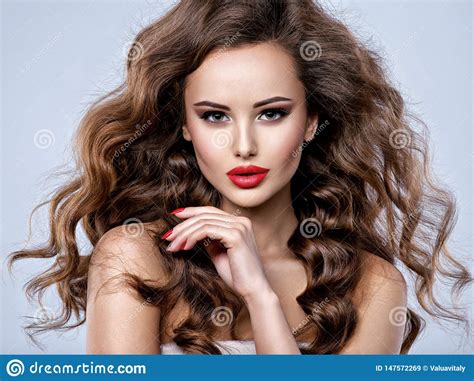 Face Of A Beautiful Woman With Long Brown Hair Stock Image Image Of