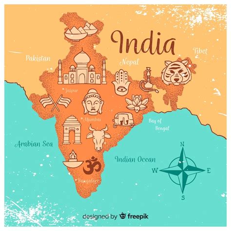Mapa De India Dibujado A Mano Vector Premium