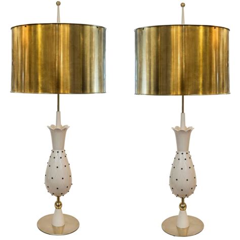 Pair Of Hollywood Glam Pinapple Shapped Lamps With Brass Shades