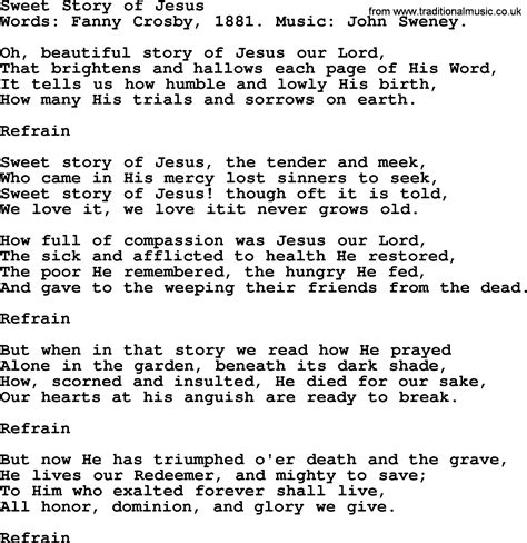 Sweet Story Of Jesus By Fanny Crosby Hymn Lyrics