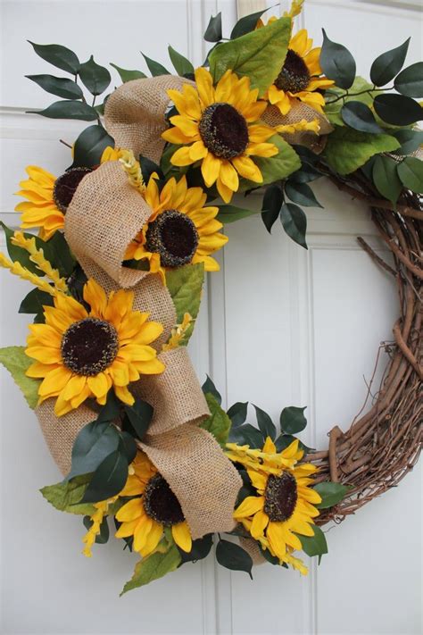 Sunflower Burlap Summer Fall Grapevine Wreath Etsy Wreath Crafts