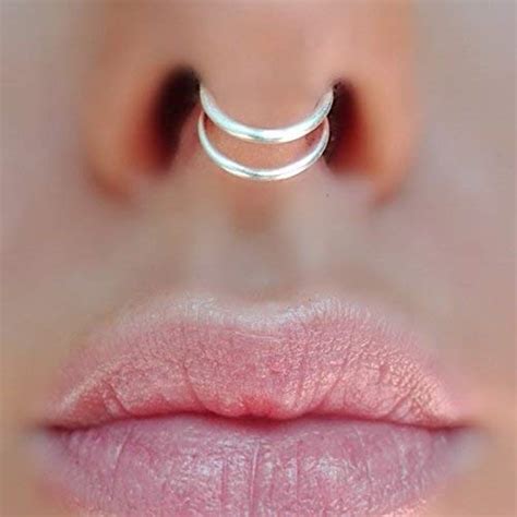 fake septum ring double hoop two hoop 925 sterling silver 14k yellow rose gold filled faux nose
