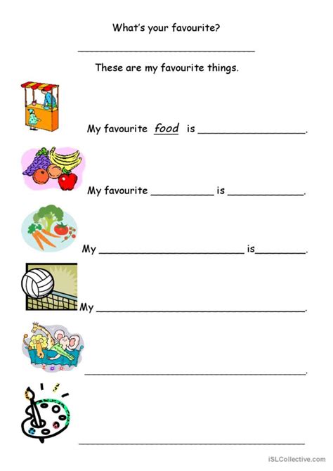 My Favourite Things General Grammar English Esl Worksheets Pdf And Doc