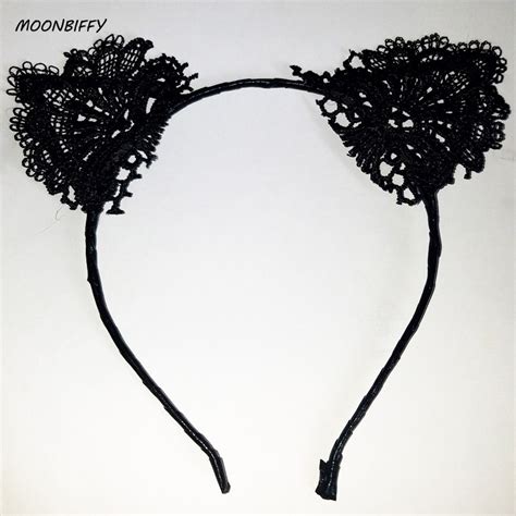 1 Pc Black Lace Cat Ears Headband For Women Girls Hairband Dance Party
