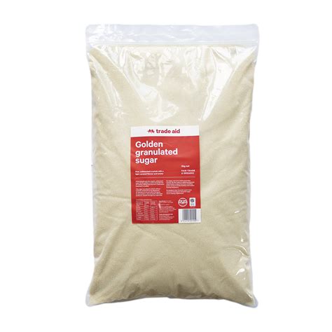Granulated sugar available as confectioners, light brown or dark brown options ideal for sweetening drinks and perfecting baked foods in coffee shops, restaurants, beverage establishments, and bakeries. Golden granulated sugar - 5kg - Trade Aid