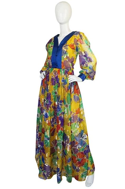 1970s Givenchy Floral And Heart Print Silk And Metallic Dress For Sale At 1stdibs