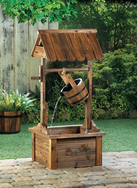 Sunmthink wooden wishing well planter with hanging bucket for flower and plants, home decor for patio garden, brown. Wishing Well Water Fountain | Wishing well garden ...