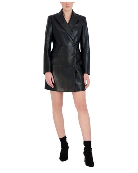 BCBGMAXAZRIA Faux Leather Double Breasted Blazer Cocktail Dress Long