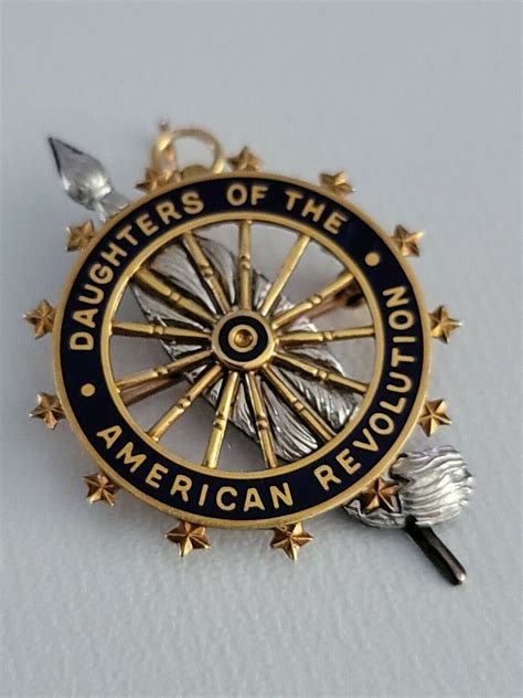 Vintage 14k Daughters Of The American Revolution Dar Enamel Pin Signed