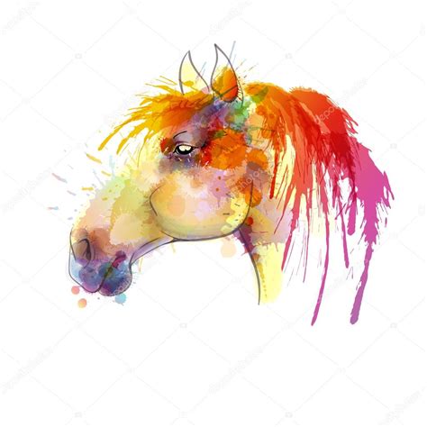 Pintura Em Aquarela Cabeça De Cavalo — Vetores De Stock © Blackspring1