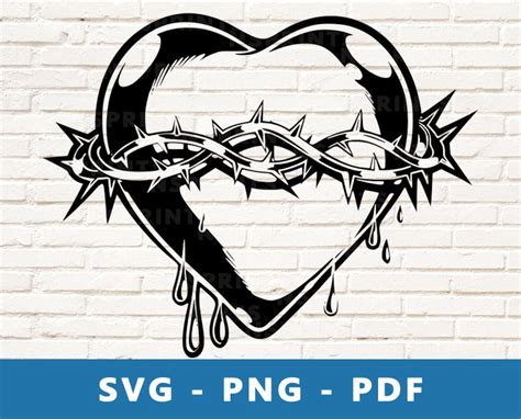 Sacred Heart Svg Heart With Thorns Svg Bleeding Heart Png Etsy