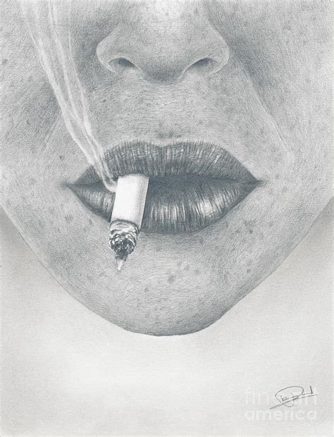 Smoking Lips Drawing By Pierre Huard