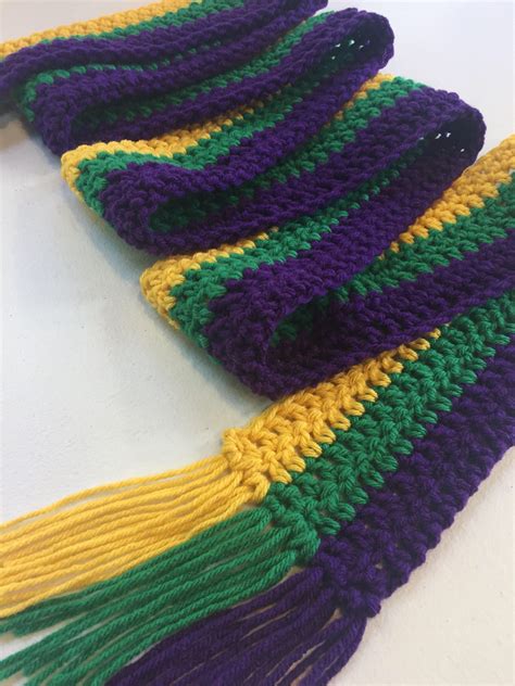 Mardi Gras Scarf Handmade Crochet Purple Green Gold Etsy Crochet