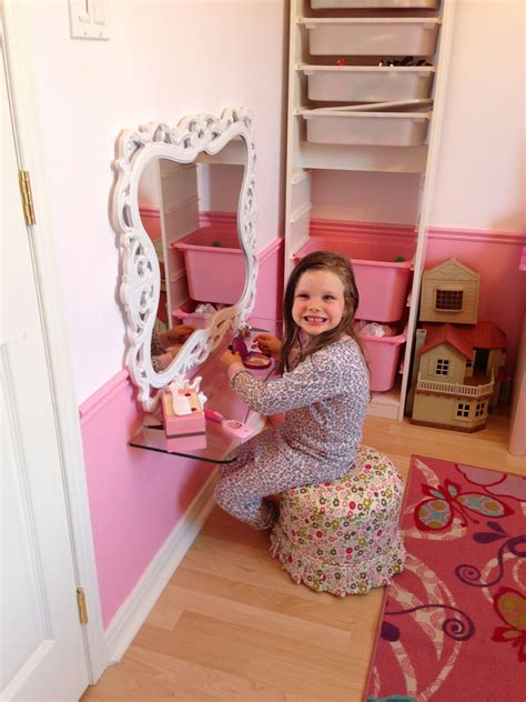 Ikea lack shelf makeup vanity idea. DIY vanity for 5 year old princess! Small space solution ...